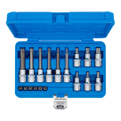 BGS Bitset, aandrijving binnenvierkant 6,3 mm (1/4") / 12,5 mm (1/2"), T-profiel (voor TX) met boring, 18-dlg.