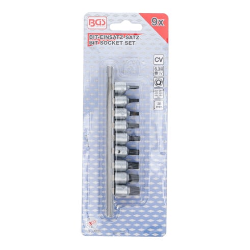 BGS Bitset, aandrijving binnenvierkant 6,3 mm (1/4"), TS-profiel (voor TX Plus) met boring TS10 - TS50, 9-dlg.