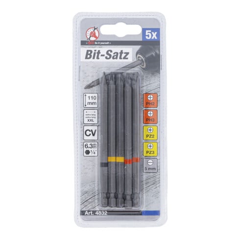BGS Bitset, aandrijving buitensleutel 6,3 mm (1/4"), kruiskop PH, kruiskop PZ, sleuf, lengte 110 mm, 5-dlg.