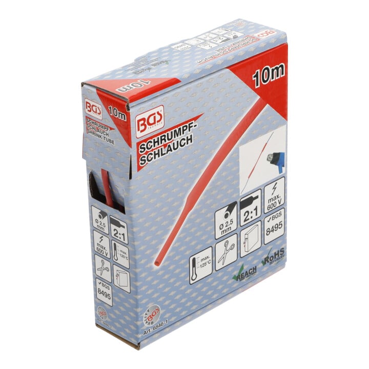 BGS Boîte de gaines thermorétractables rouges Ø 2,5 mm 10 m