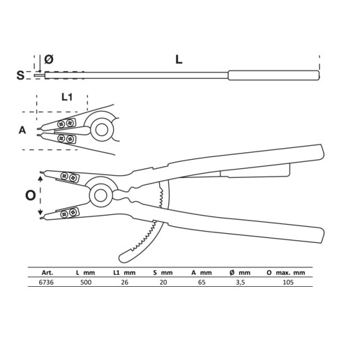 BGS Borgringtang | recht | voor buitenringen | 500 mm