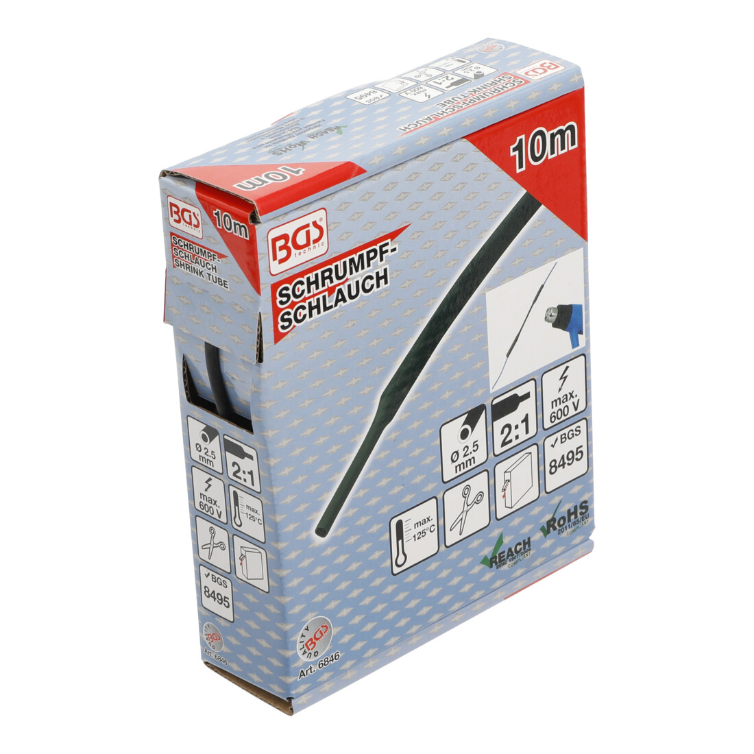 BGS Box gauine termorestringenti, nero, Ø 2,5 mm, 10 m