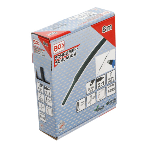 BGS Box gauine termorestringenti, nero, Ø 3 mm, 8 m