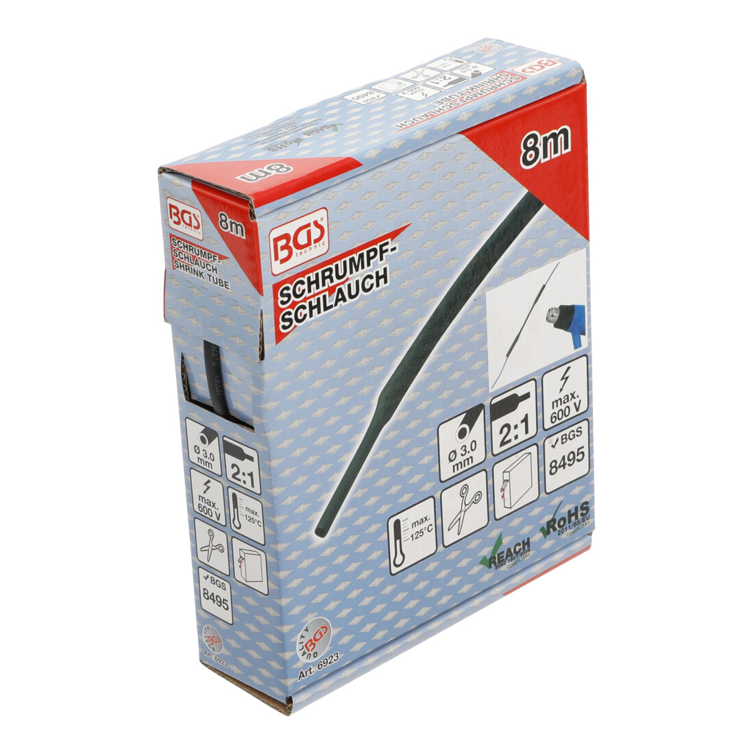 BGS Box gauine termorestringenti, nero, Ø 3 mm, 8 m
