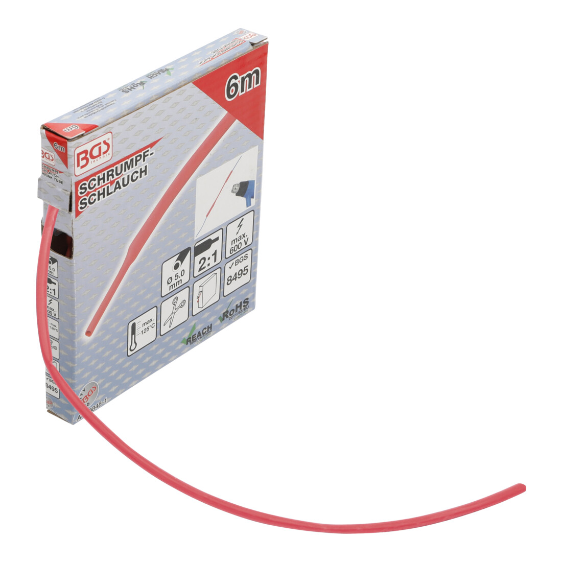 BGS Box gauine termorestringenti, rosso, Ø 5 mm, 6 m