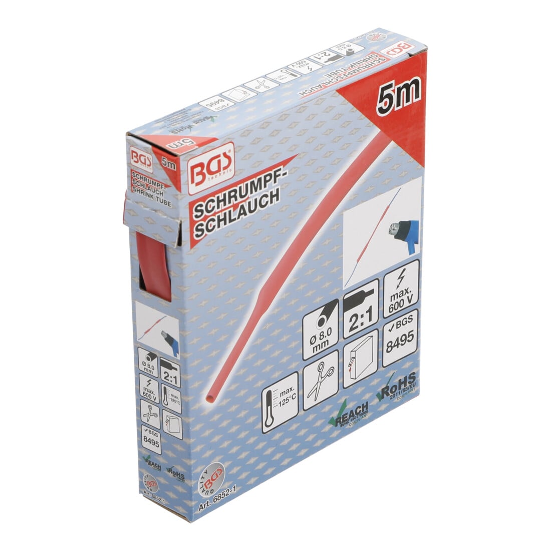 BGS Box gauine termorestringenti, rosso, Ø 8 mm, 5 m