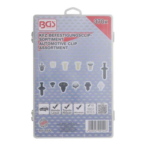 BGS Assortimento clip di fissaggio veicoli Mitsubishi, 370pz.