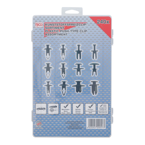 BGS Assortimento clip a espansione per Mazda, Honda, Ford, Nissan, VW, 240pz.