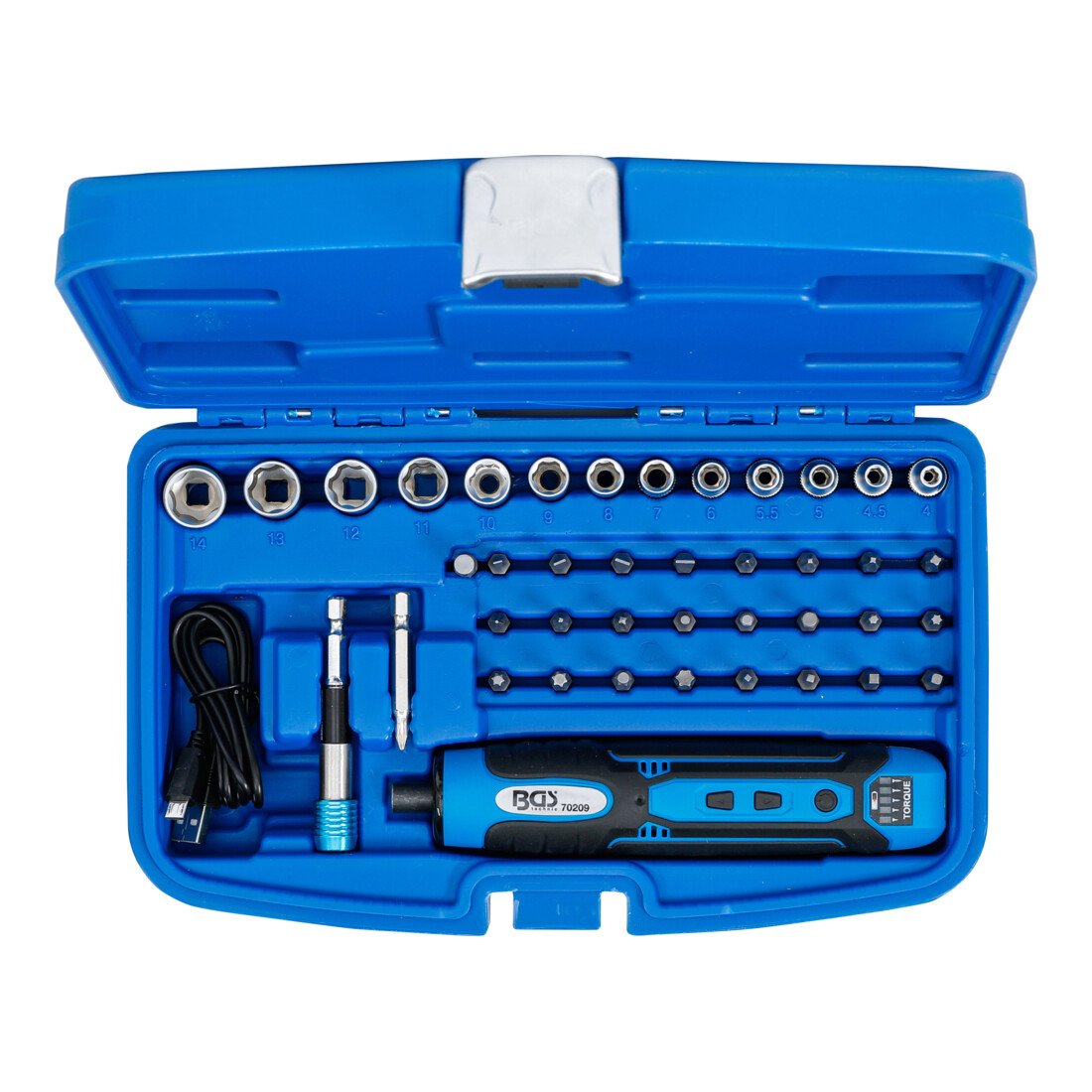 BGS Cacciavite a batteria con set di punte e bussole, 41pz.