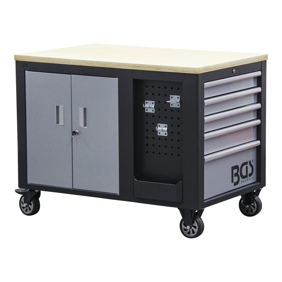 BGS Carrello da officina, 2 x 5 cassetti, 1 armadio, vuoto