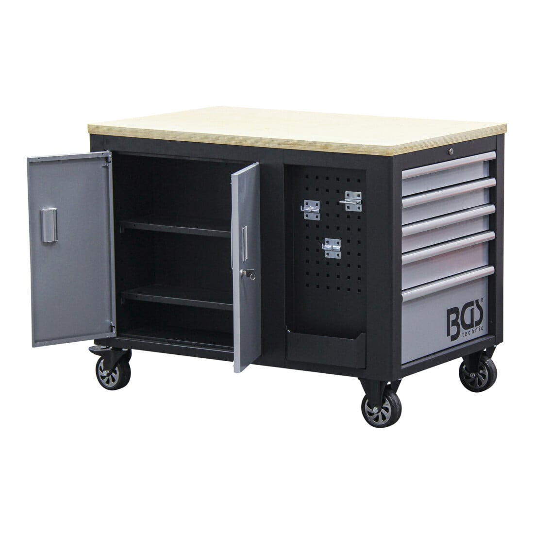 BGS Carrello da officina, 2 x 5 cassetti, 1 armadio, vuoto