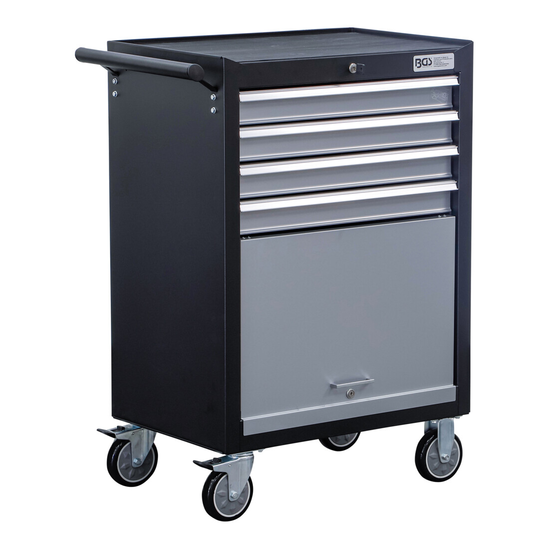 BGS Carrello da officina, 4 cassetti, 1 scomparto ribaltabile, vuoto