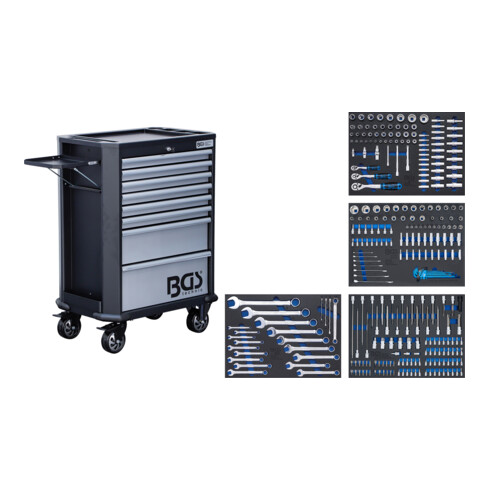 BGS Carrello da officina, 8 cassetti, con 296 utensili