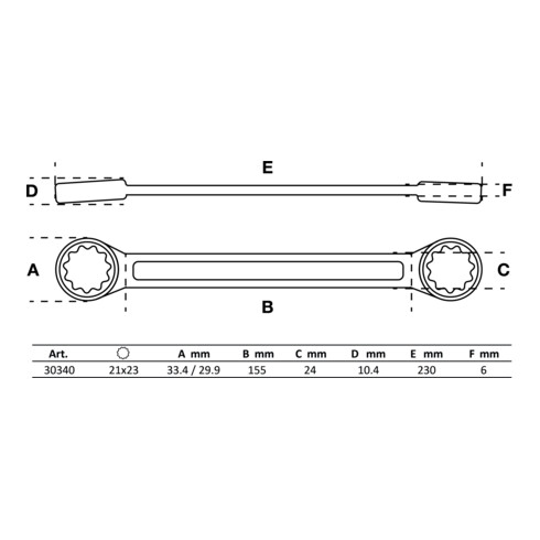 BGS Chiave a doppio anello, extra piatta, 21 x 23 mm