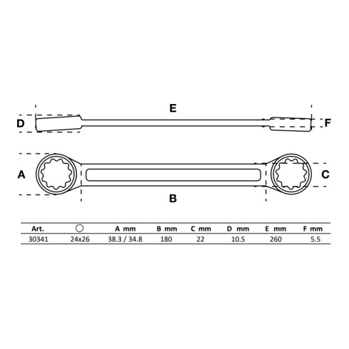 BGS Chiave a doppio anello, extra piatta, 24 x 26 mm