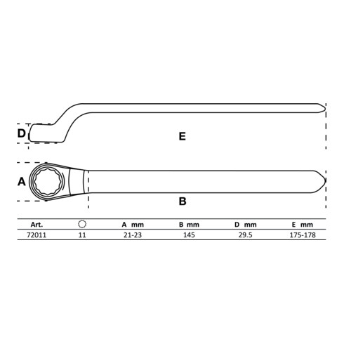 BGS Chiave ad anello semplice per elettricisti, gomito stretto, 11 mm