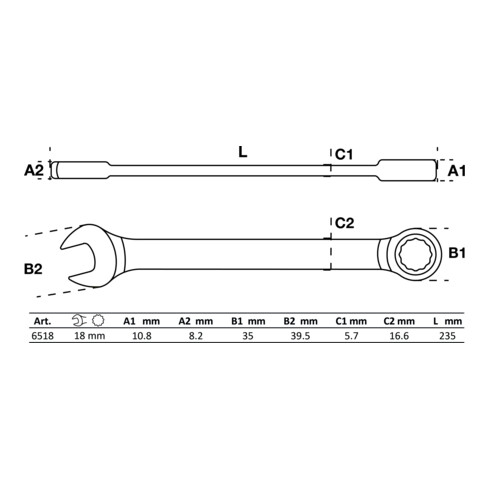 BGS Chiave combinata a cricchetto, 18 mm