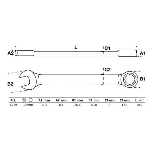 BGS Chiave combinata a cricchetto, 19 mm