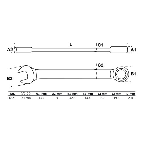 BGS Chiave combinata a cricchetto, 21 mm