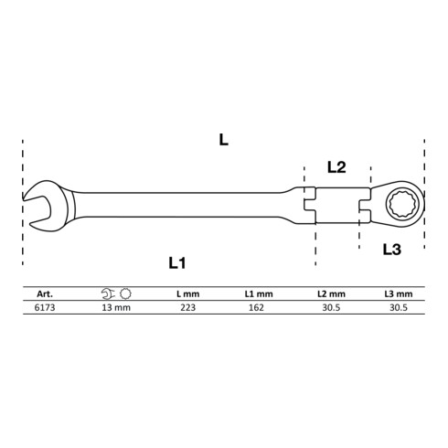 BGS Chiave combinata a cricchetto con doppio snodo, regolabile, 13 mm