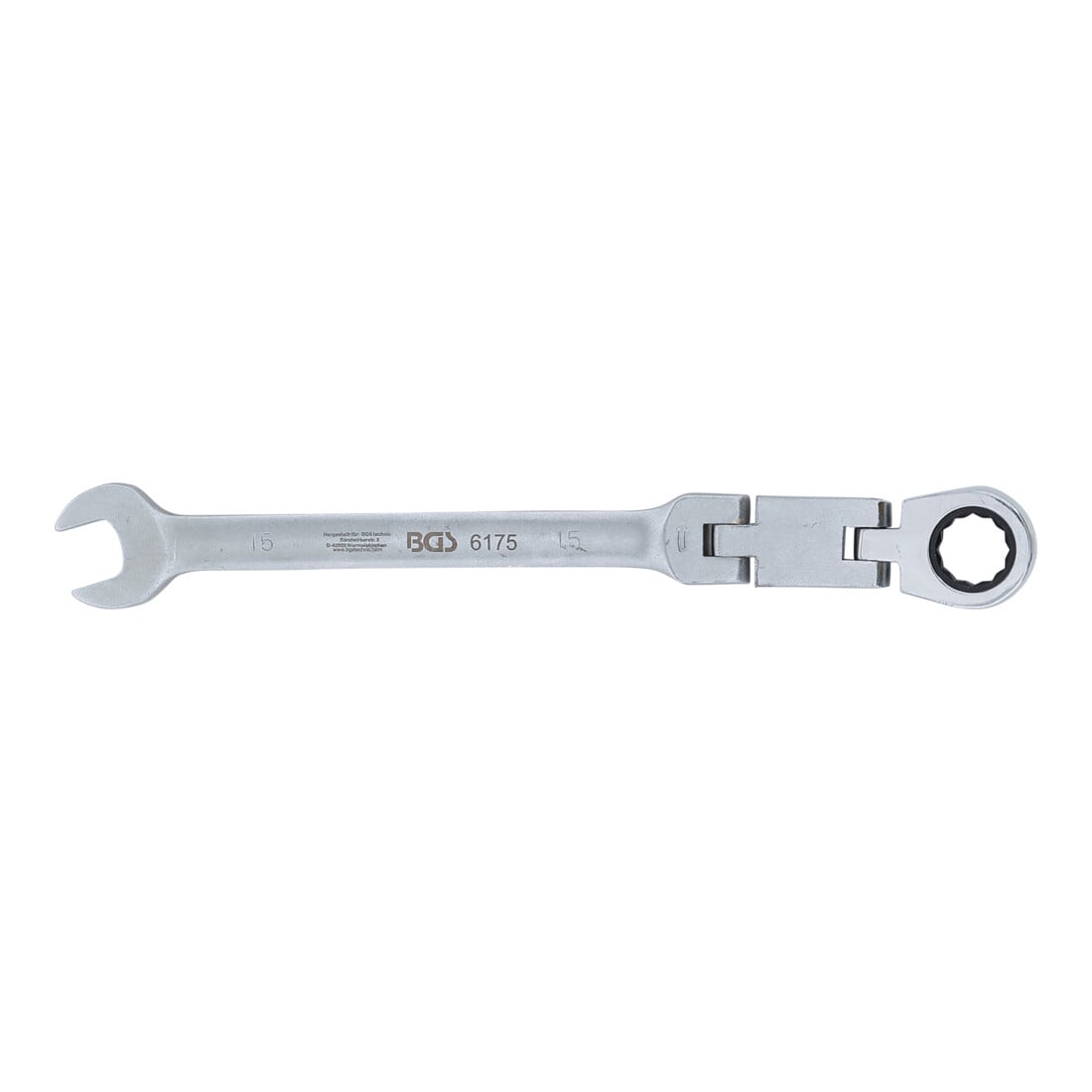 BGS Chiave combinata a cricchetto con doppio snodo, regolabile, 15 mm