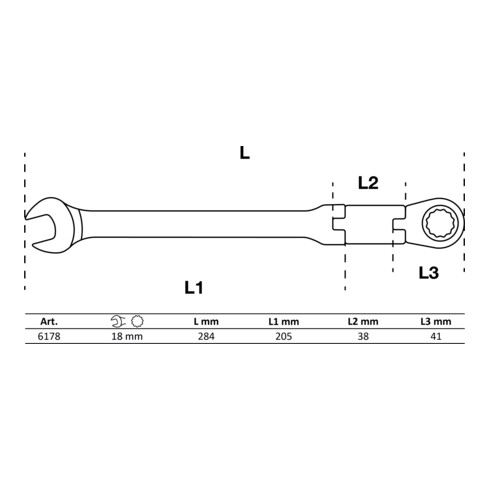BGS Chiave combinata a cricchetto con doppio snodo, regolabile, 18 mm