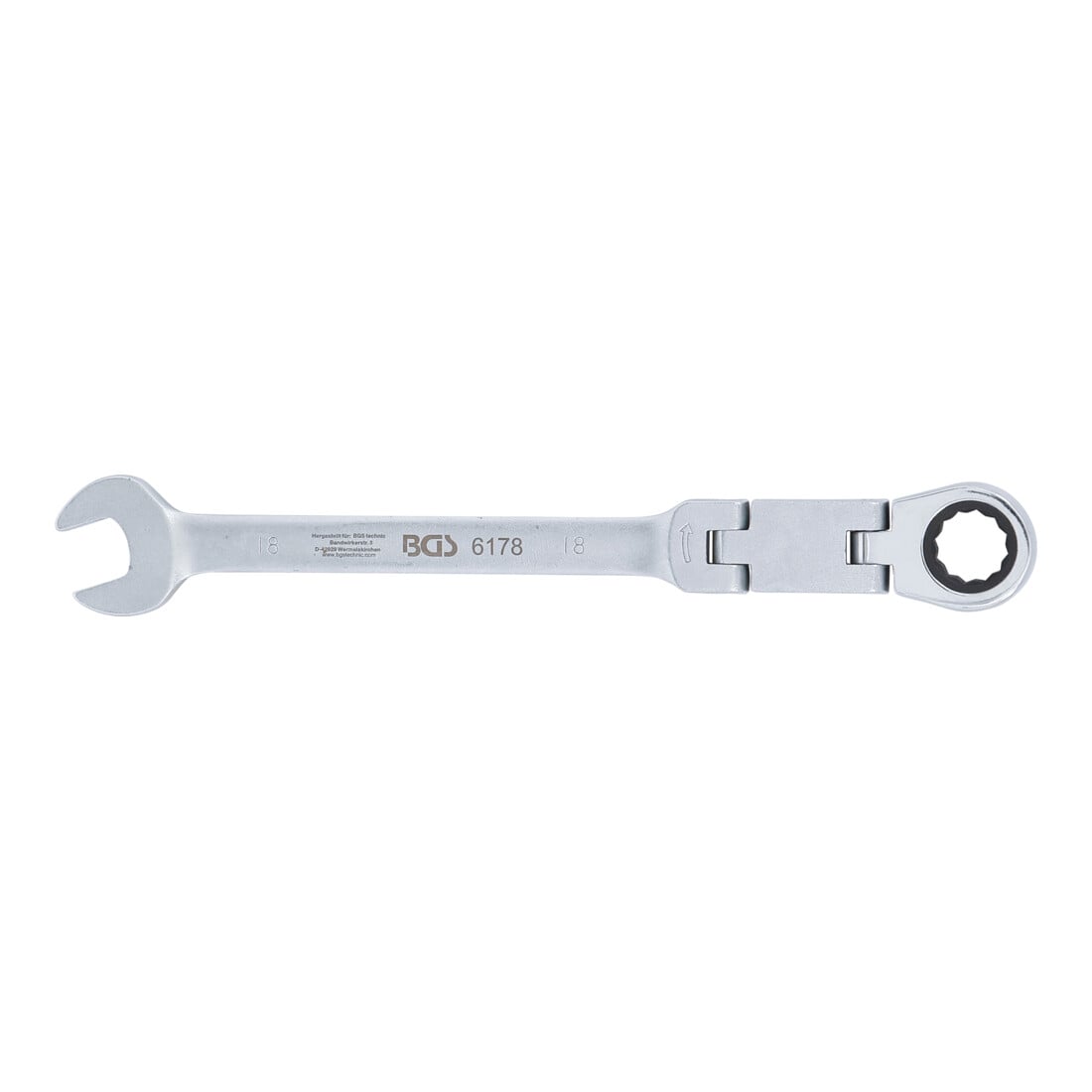 BGS Chiave combinata a cricchetto con doppio snodo, regolabile, 18 mm