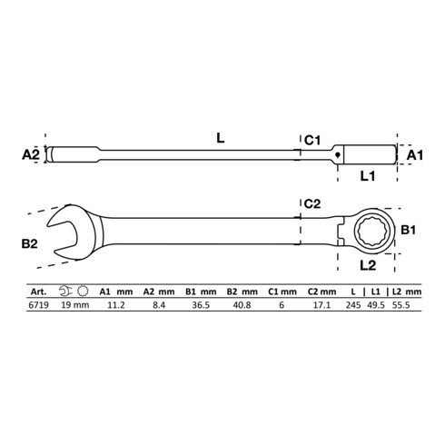 BGS Chiave combinata a cricchetto, regolabile, 19 mm