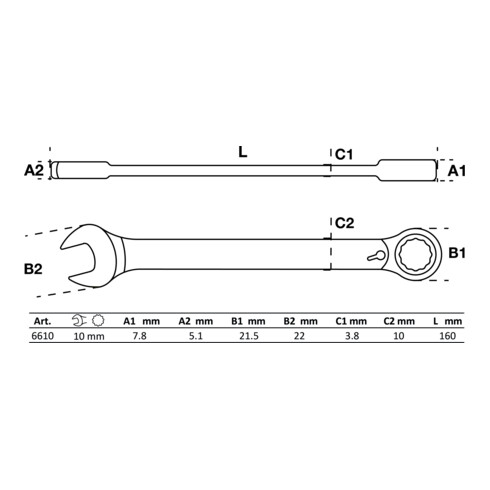 BGS Chiave combinata a cricchetto, reversibile, 10 mm