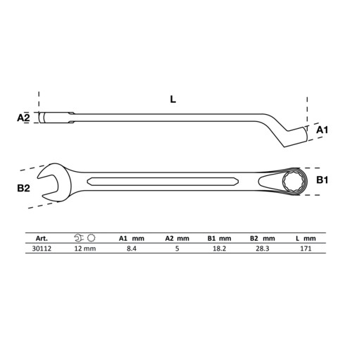 BGS Chiave combinata, piegata, 12 mm