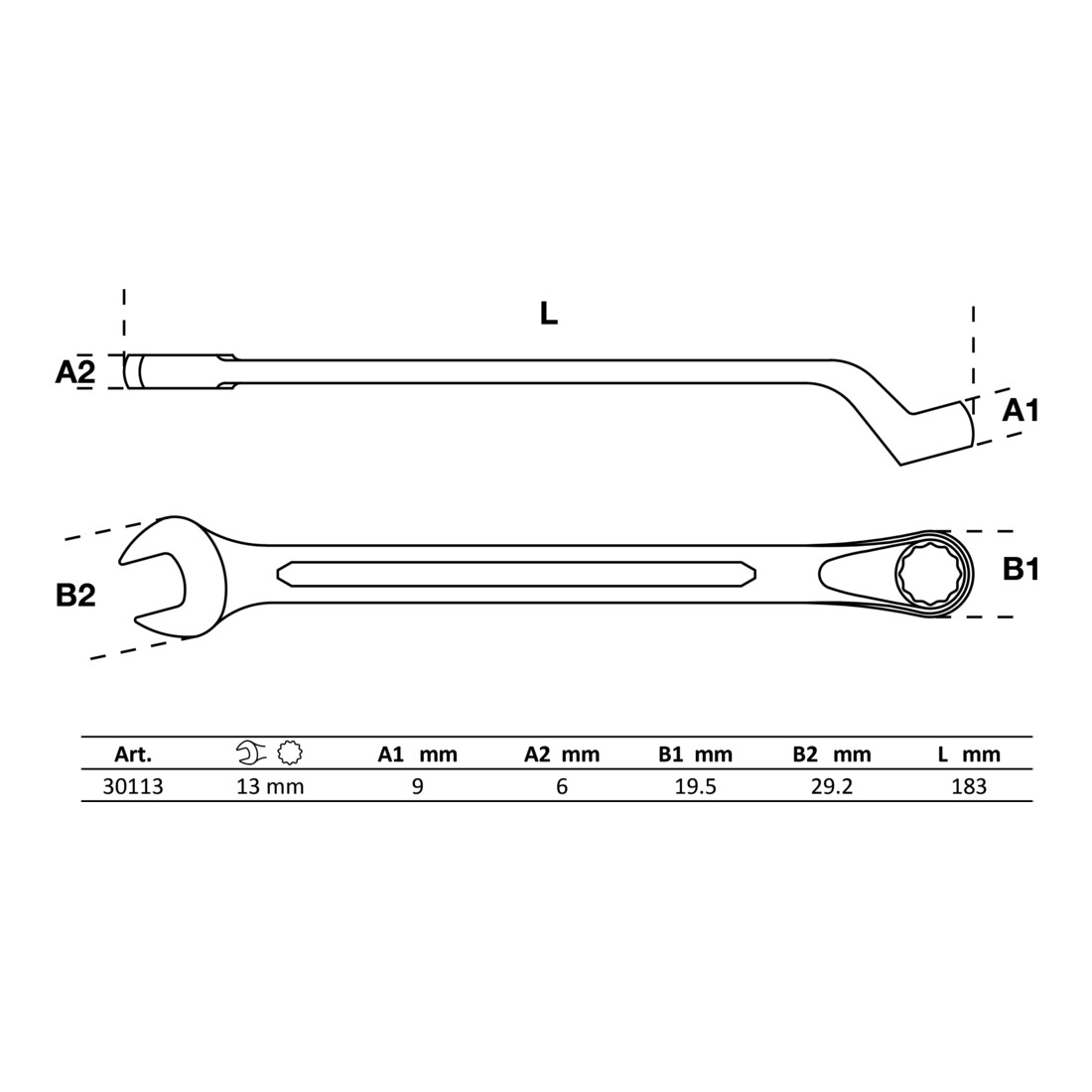 BGS Chiave combinata, piegata, 13 mm