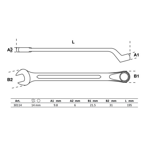 BGS Chiave combinata, piegata, 14 mm