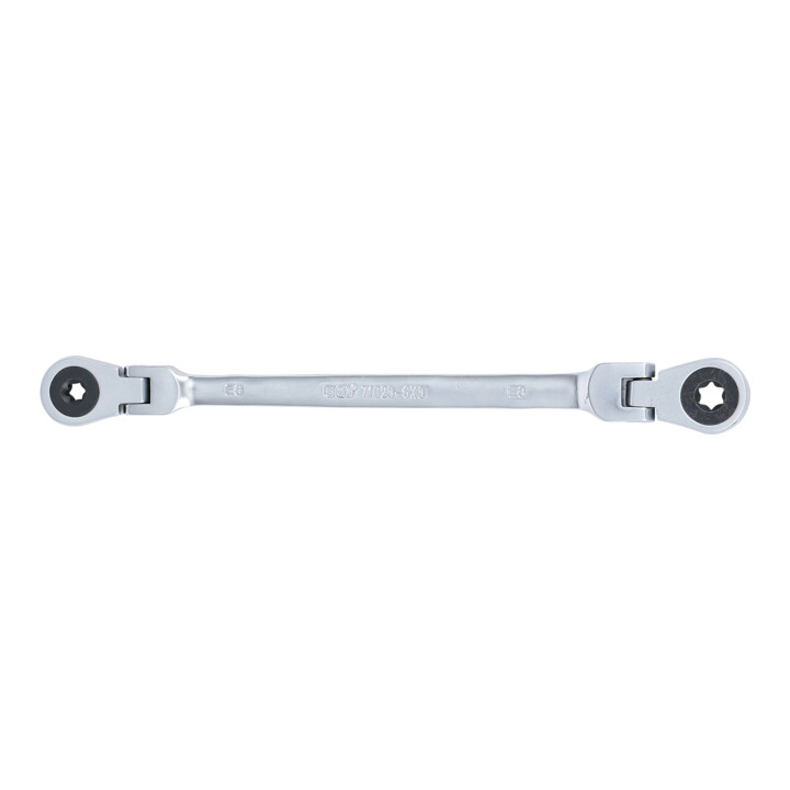 BGS Clé à cliquet double à tête articulée, avec têtes d'anneau profil E, SW E6 x E8