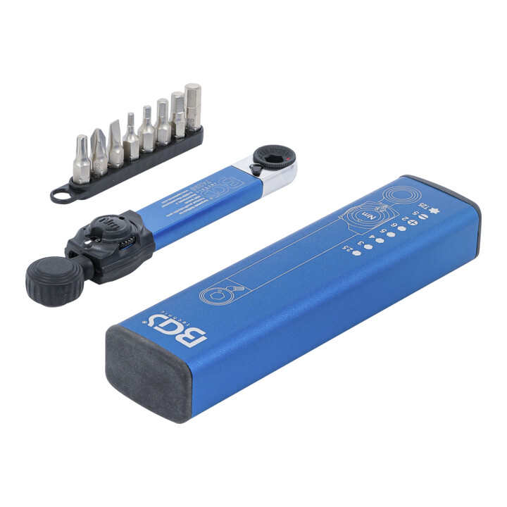 BGS Clé dynamométrique, sortie hexagonale interne 6,3 mm (1/4"), 2 - 10 Nm, avec jeu de bits, 9 pièces