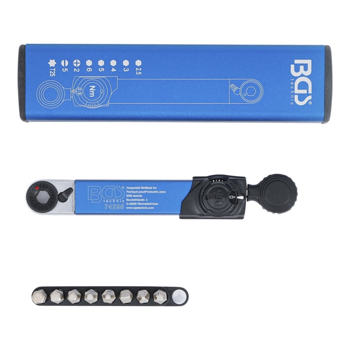 BGS Clé dynamométrique, sortie hexagonale interne 6,3 mm (1/4"), 2 - 10 Nm, avec jeu de bits, 9 pièces
