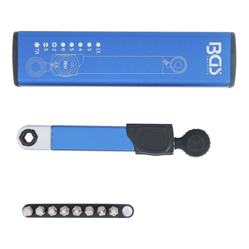 BGS Clé dynamométrique, sortie hexagonale interne 6,3 mm (1/4"), 2 - 10 Nm, avec jeu de bits, 9 pièces