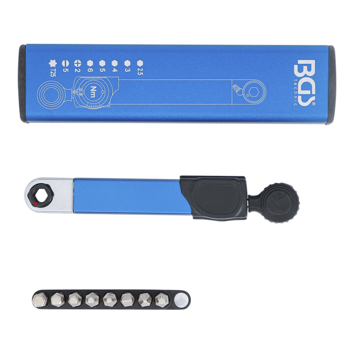 BGS Clé dynamométrique, sortie hexagonale interne 6,3 mm (1/4"), 2 - 10 Nm, avec jeu de bits, 9 pièces