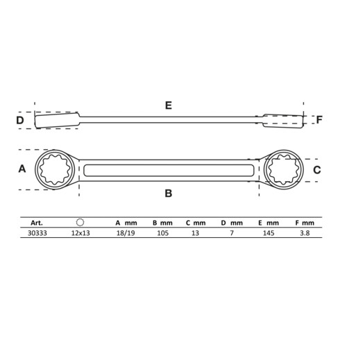 BGS Clé polygonales double embouts extra plate 12 x 13 mm