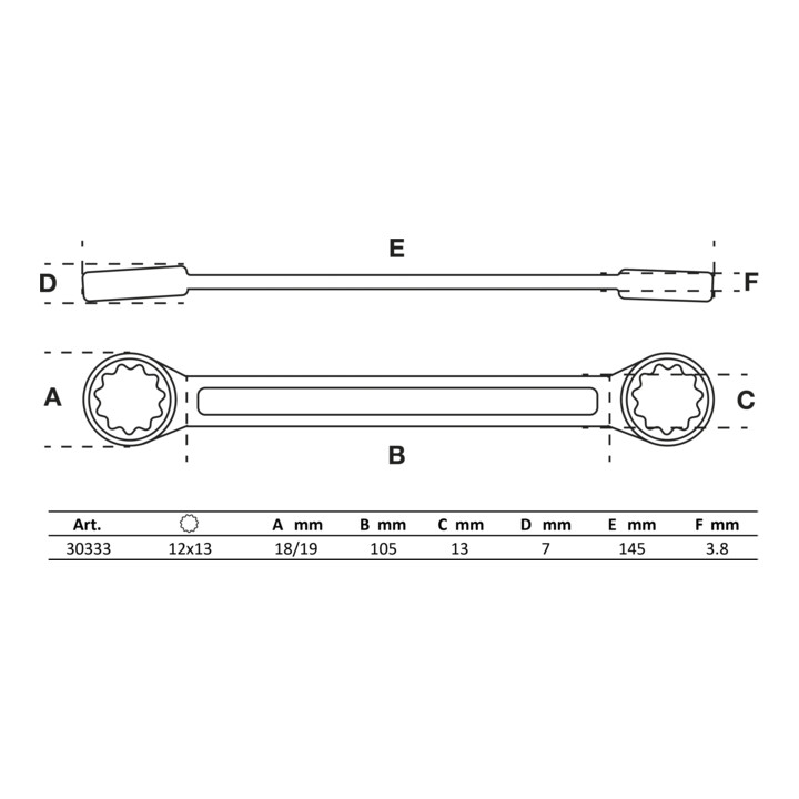 BGS Clé polygonales double embouts extra plate 12 x 13 mm