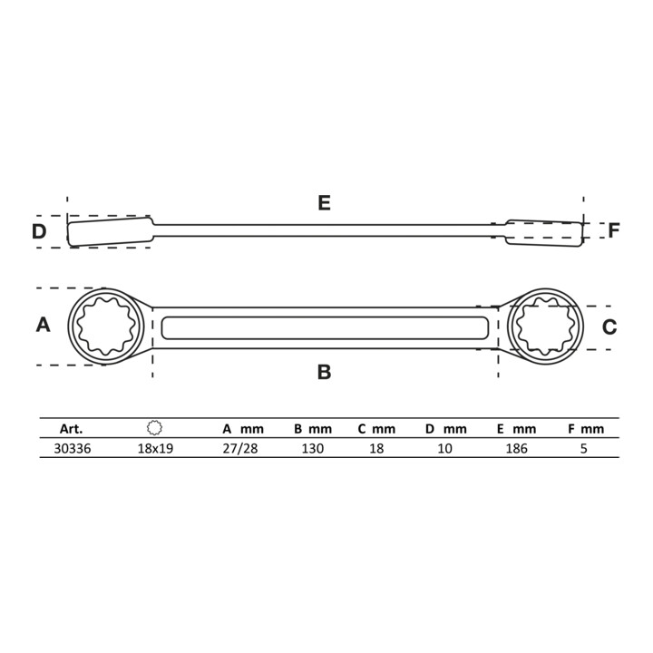BGS Clé polygonales double embouts extra plate 18 x 19 mm