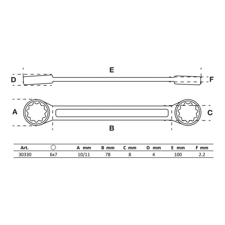 BGS Clé polygonales double embouts extra plate 6 x 7 mm