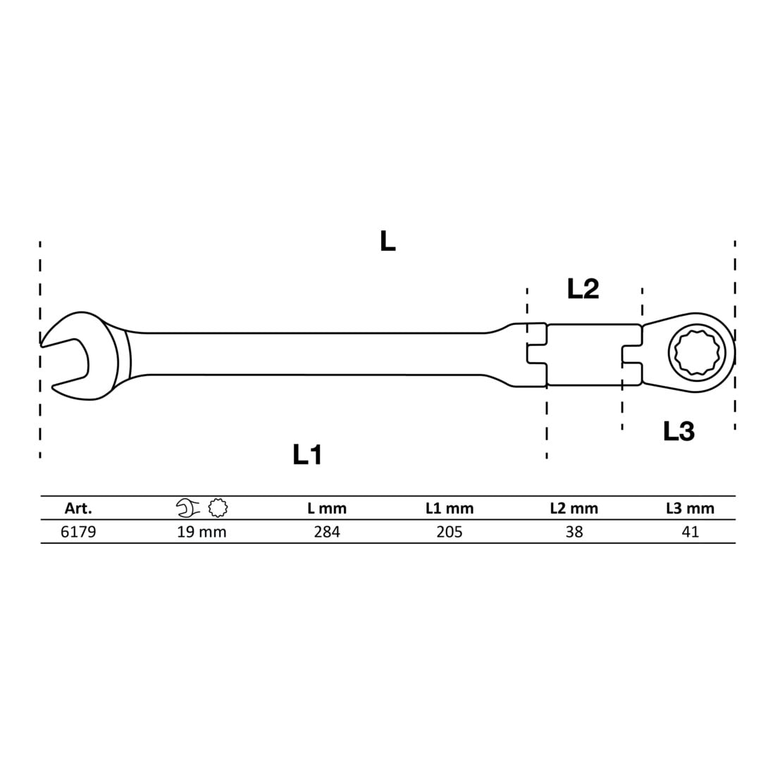 BGS Clés mixtes à cliquet à double articulation pliable 19 mm