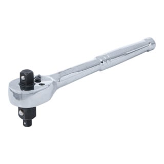 BGS Cliquet réversible, acier plein, denture fine, 3-en-1, entraînement carré extérieur 6,3 mm (1/4") / 10 mm (3/8") / 12,5 mm (1/2")