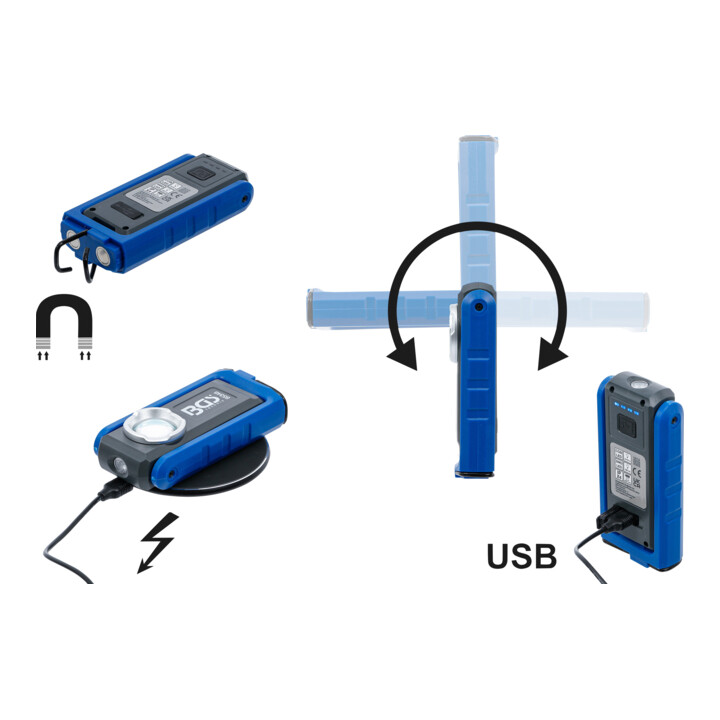 BGS COB-LED-Werkstattleuchte mit Magnet und Haken, klappbar, mit induktiver Ladefunktion