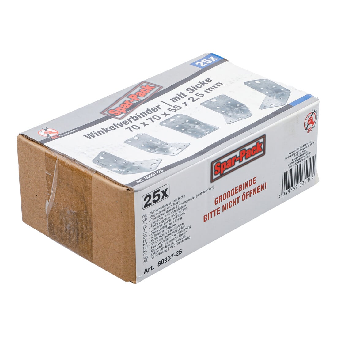 BGS Connecteur d’angle avec bourrelet (renforcement) 70 x 70 x 55 x 2,5 mm Packe Économie 25 pièces