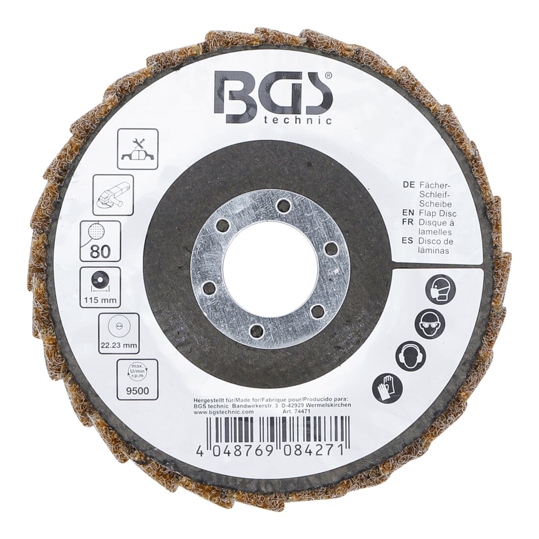 BGS Disco abrasiva a ventaglio, in feltro, diametro 115 mm, granulosità 80