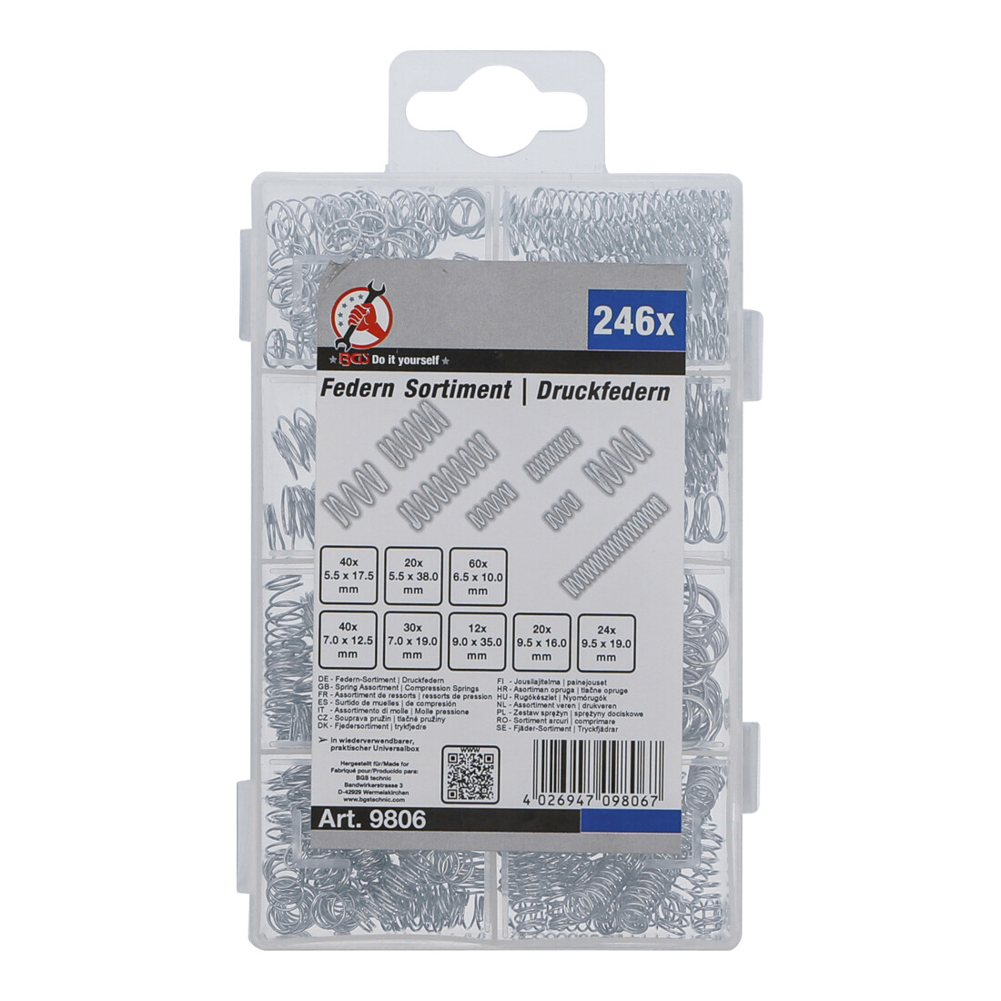 BGS Do it yourself Assortimento di molle, Molle pressione, 246pz.