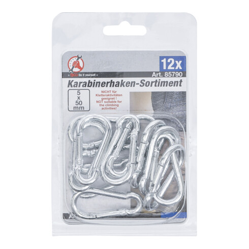 BGS Do it yourself Assortimento di moschettoni, 50x5mm, 12pz.
