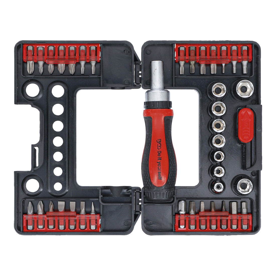 BGS Do it yourself bit/dopsleutel insteeksleutelset met ratel draaigreep voor bits, omkeerbaar 38 delig