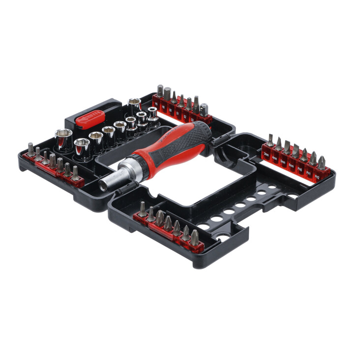 BGS Do it yourself bit/dopsleutel insteeksleutelset met ratel draaigreep voor bits, omkeerbaar 38 delig